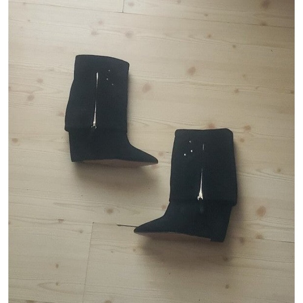 Jerome Dreyfuss Black Suede Women's Foldover Wedge Boots Size 6